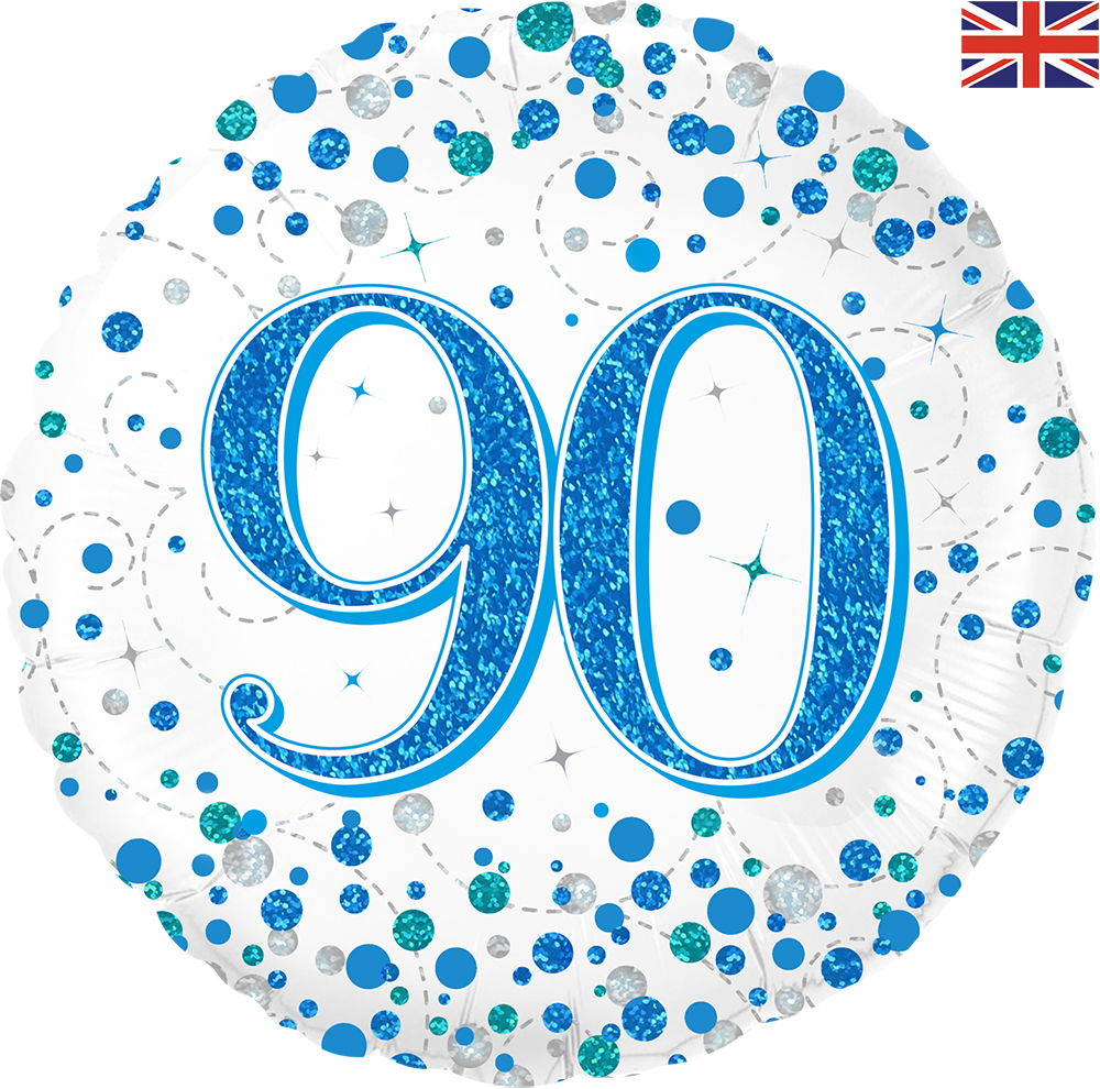 18" Birthday "90" White & Blue Holographic