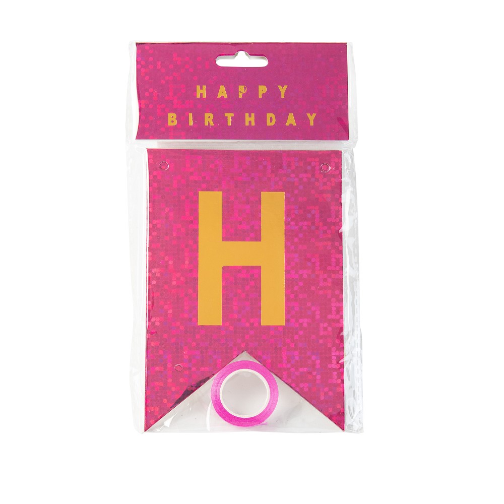 DIY Girlande Happy Birthday Holographic Pink (ca.1,65m)
