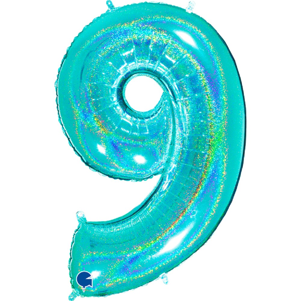 40" Folienzahl "9" Glitter Holographic Tiffany