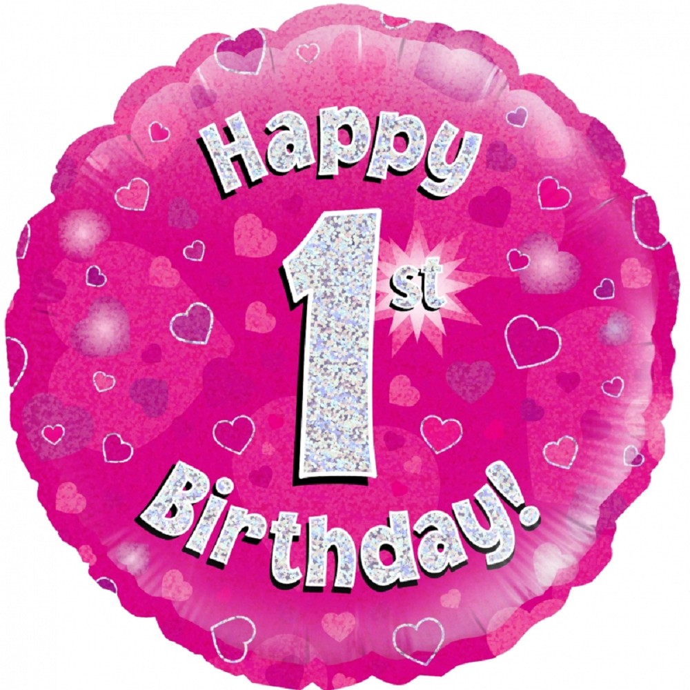 18" Happy Birthday "1" Pink Holographic
