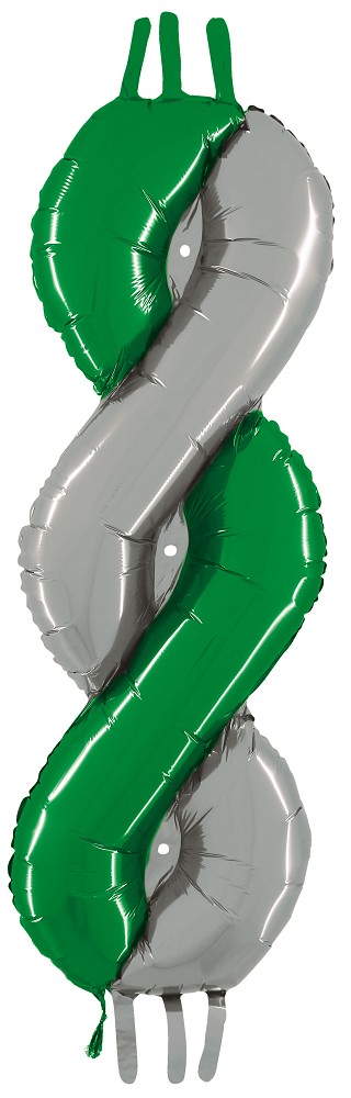18" x 45" Folienballon: gedrehte Säule grün/silber