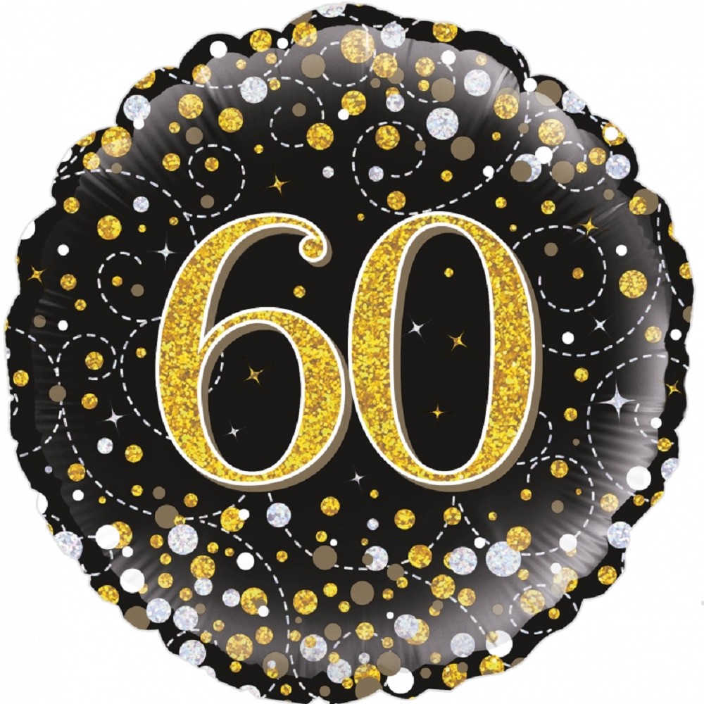 18" Birthday "60" Black & Gold Holographic