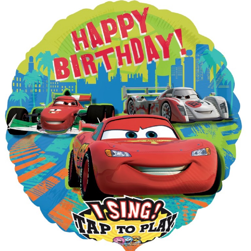 28" Singing Balloon Happy Birthday Cars