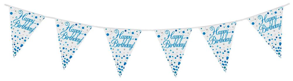 Wimpelkette H.B. "Happy Birthday" White & Blue Holographic