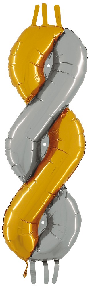 18" x 45" Folienballon: gedrehte Säule gold/silber