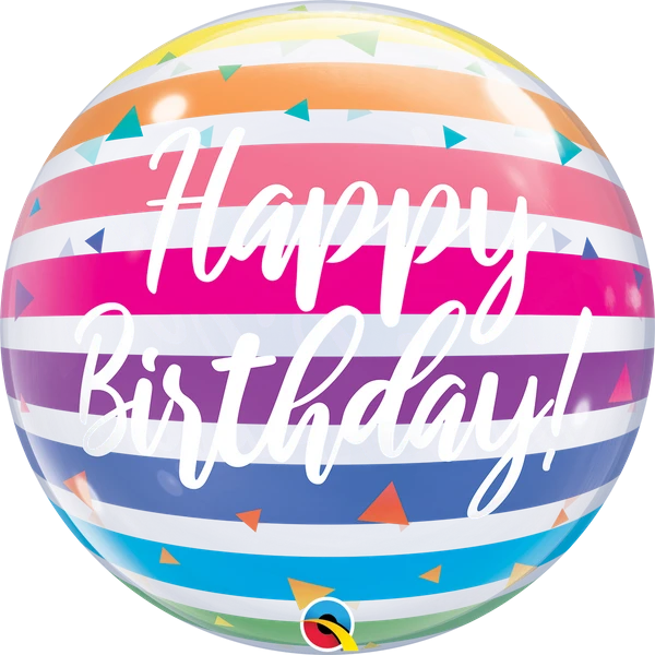22" Single Bubble Birthday Bright Rainbow Stripes