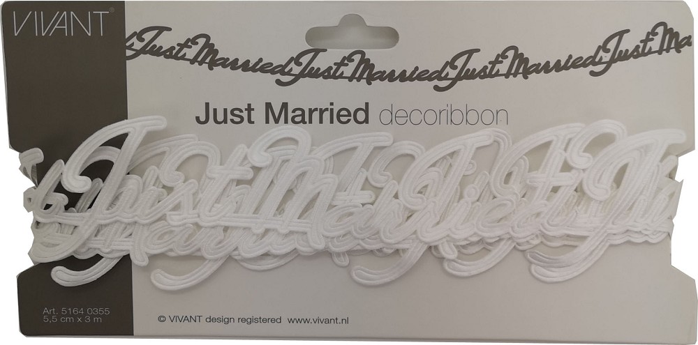 Motivband 55mm "Just Married" Weiß (3m)