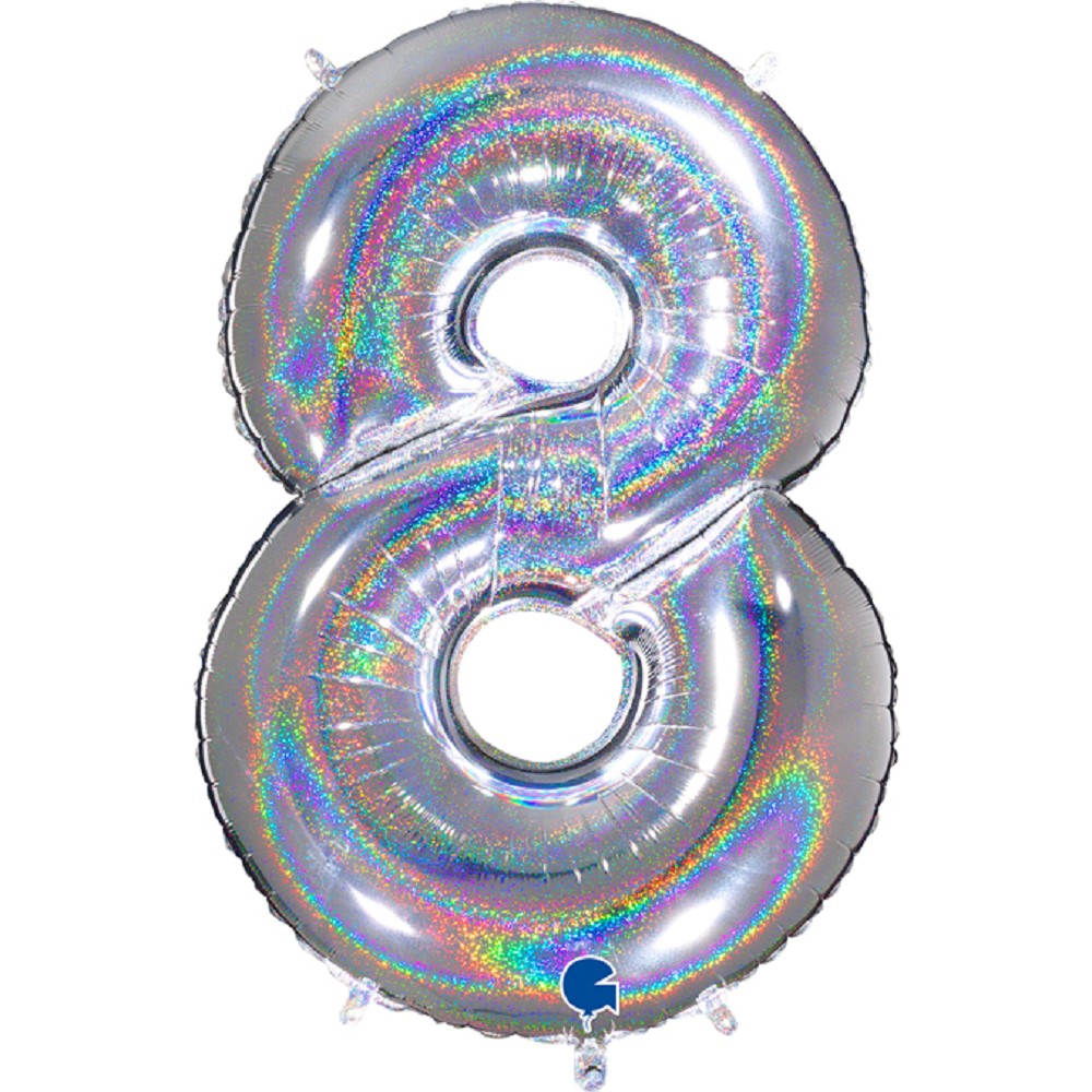 40" Folienzahl "8" Glitter Holographic Silver
