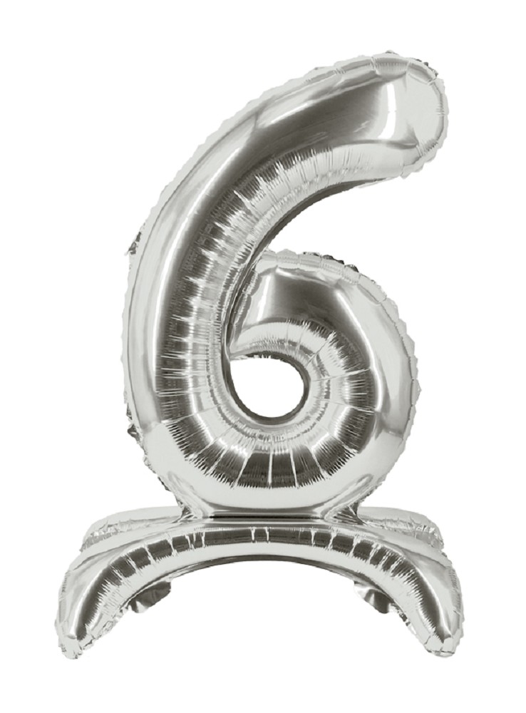 16" Stand Up Balloon "6" Silber