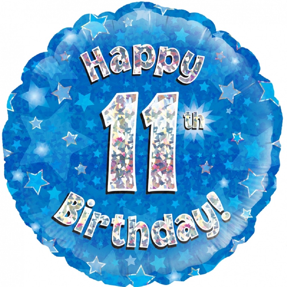 18" Happy Birthday "11" Blue Holographic
