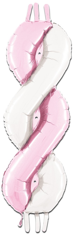 18" x 45" Folienballon: gedrehte Säule pink/weiß
