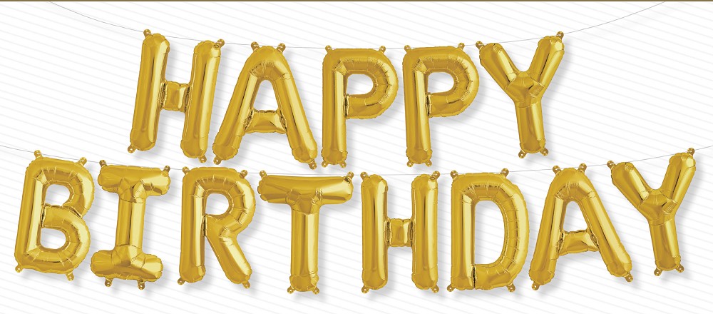 16" Schriftzug "Happy Birthday" gold (13 Ballons) (mit Venti