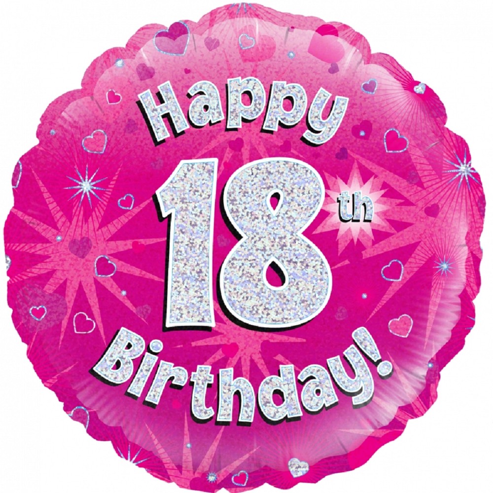 18" Happy Birthday "18" Pink Holographic
