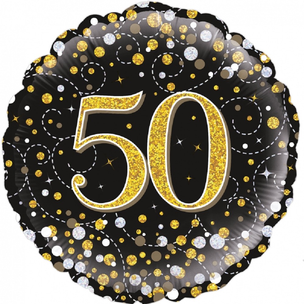 18" Birthday "50" Black & Gold Holographic