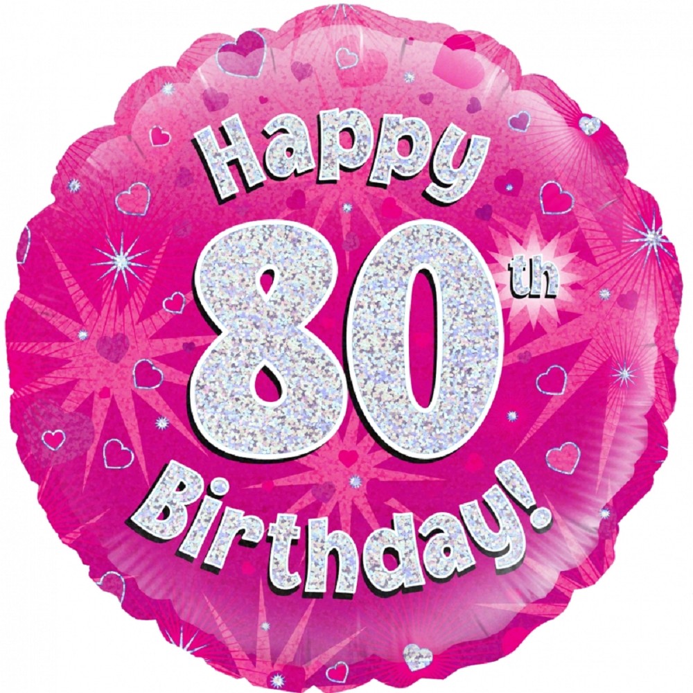 18" Happy Birthday "80" Pink Holographic