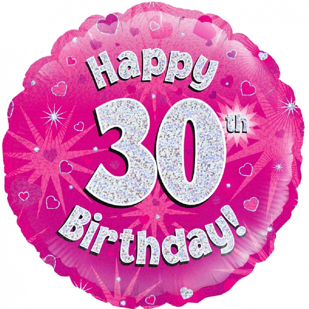18" Happy Birthday "30" Pink Holographic