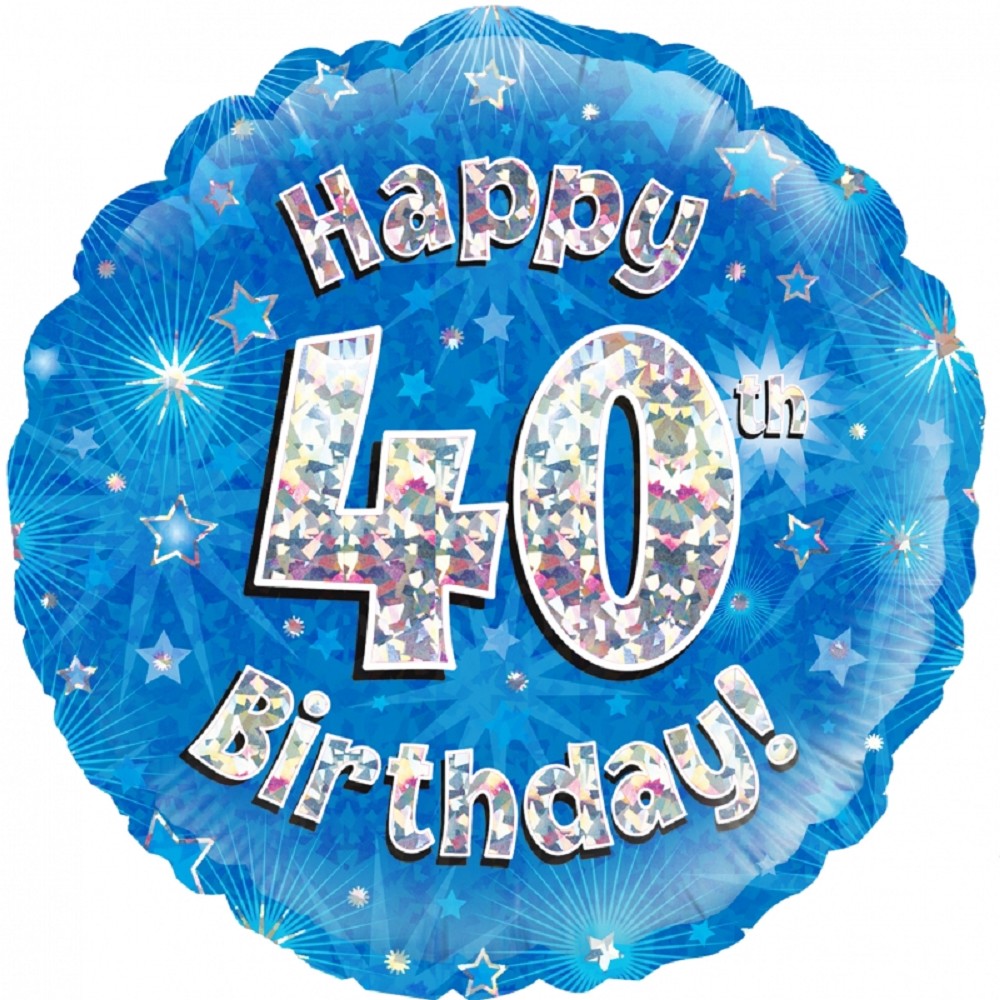 18" Happy Birthday "40" Blue Holographic