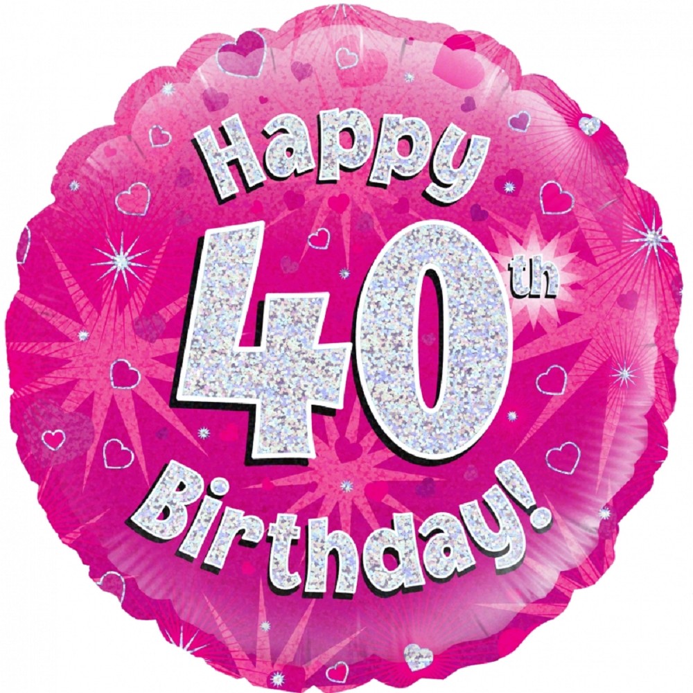 18" Happy Birthday "40" Pink Holographic