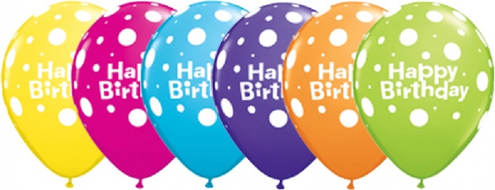 11" Happy Birthday Big Polka Dots Sortiment (25 Stück)