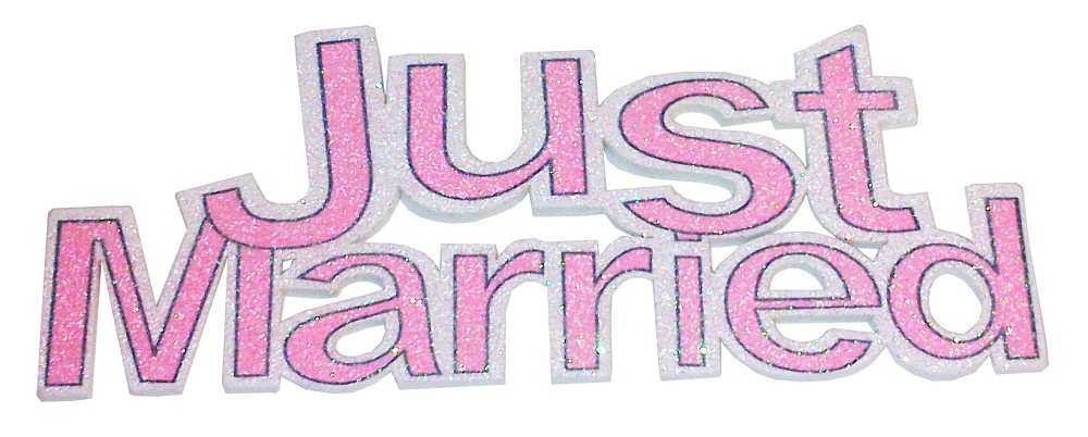 Holz-Schriftzug "Just Married" glimmer-rosa 13cm