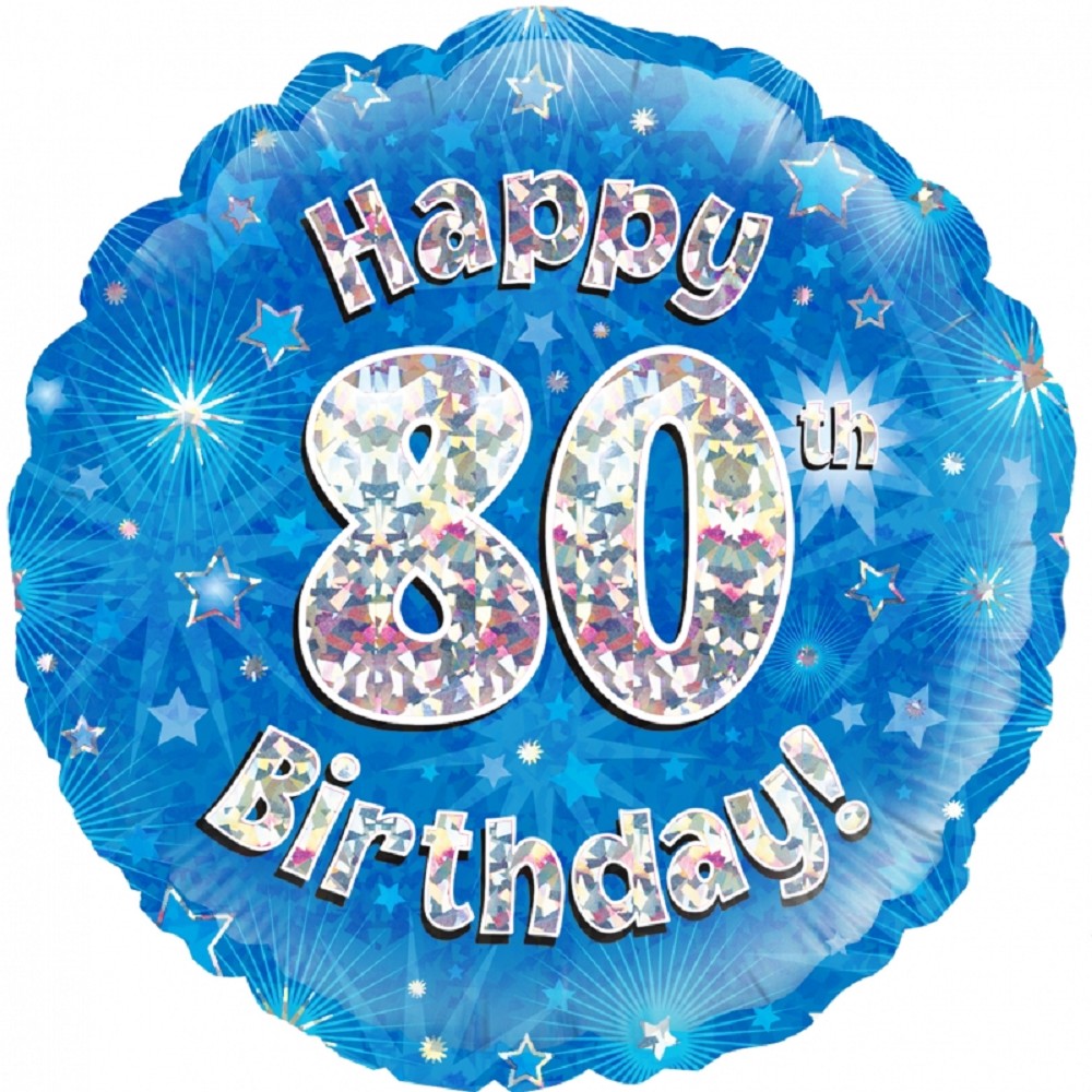 18" Happy Birthday "80" Blue Holographic