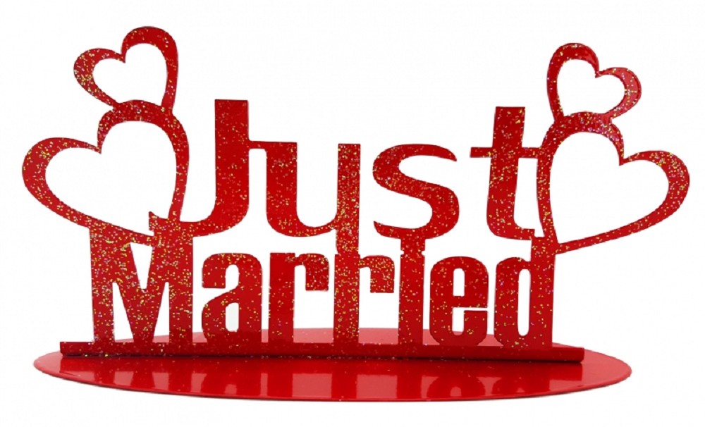 Metall Schriftzug "Just Married" Rot