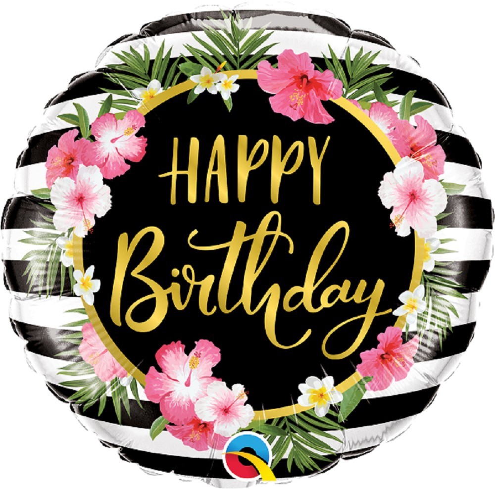 18" Happy Birthday Hibiscus Stripes