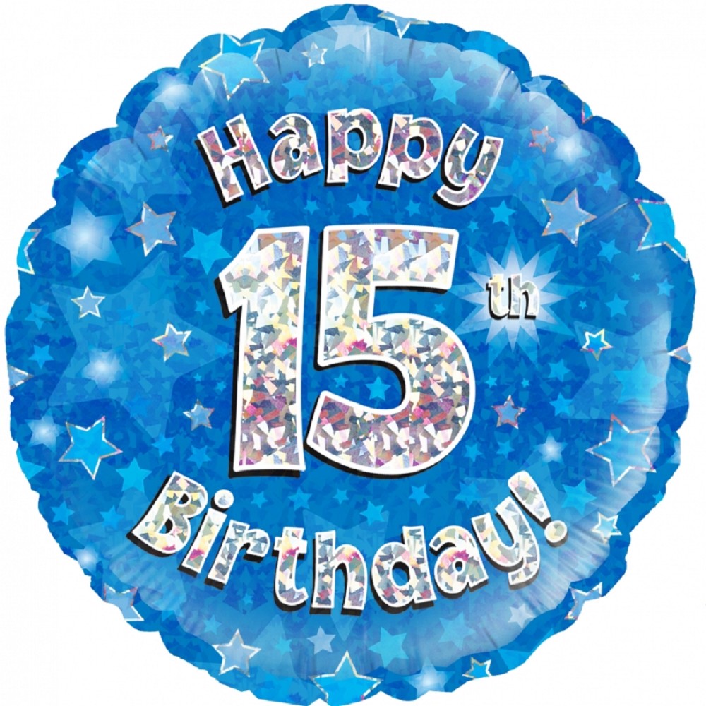 18" Happy Birthday "15" Blue Holographic