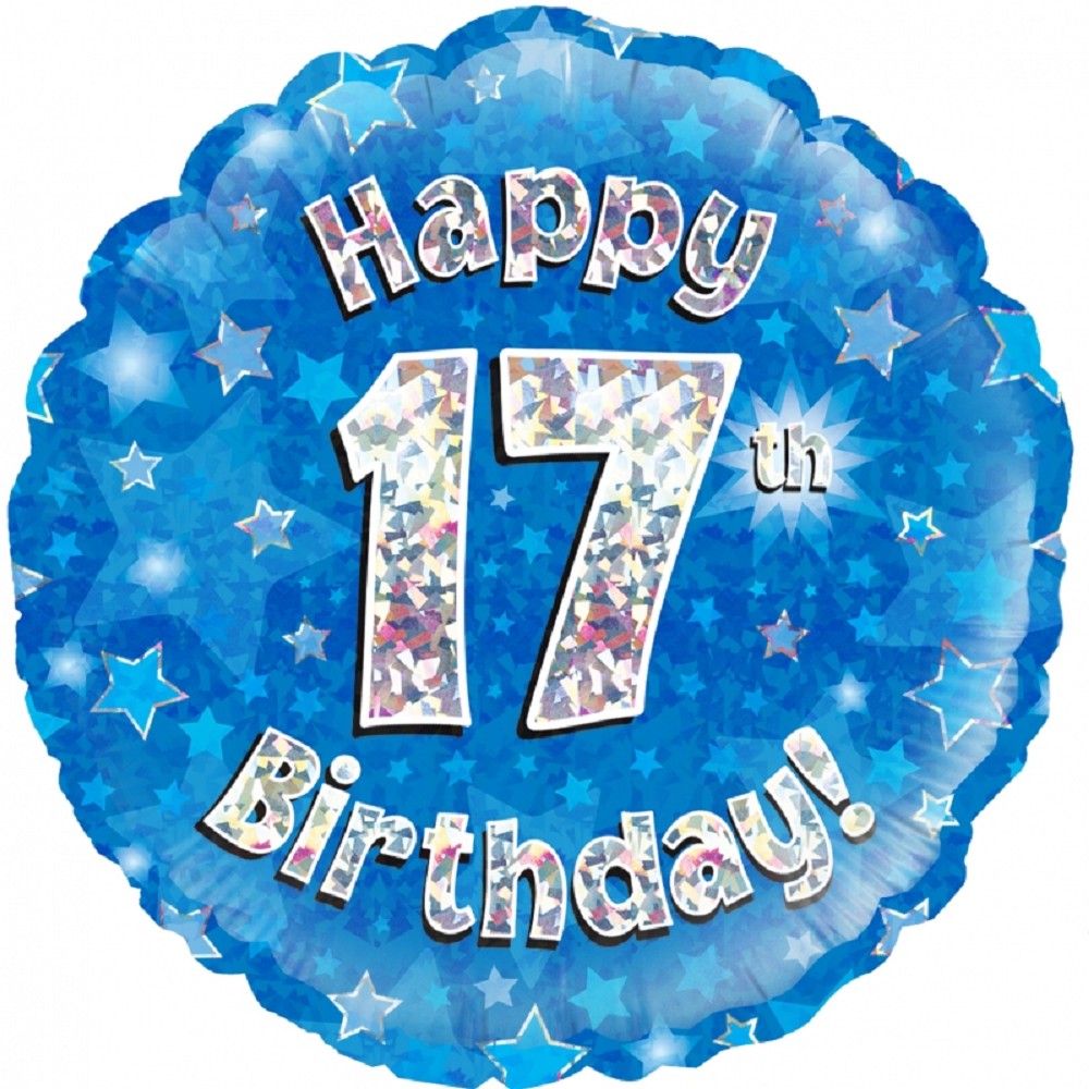 18" Happy Birthday "17" Blue Holographic