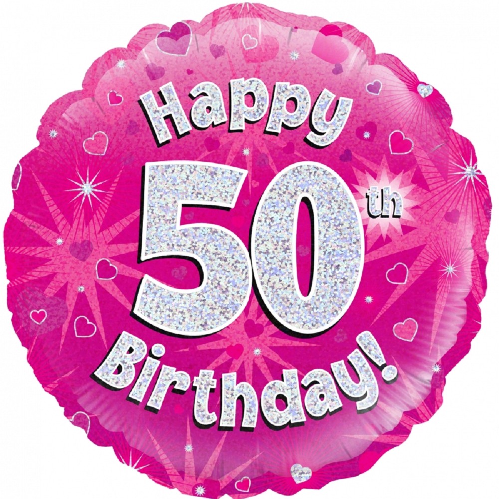18" Happy Birthday "50" Pink Holographic