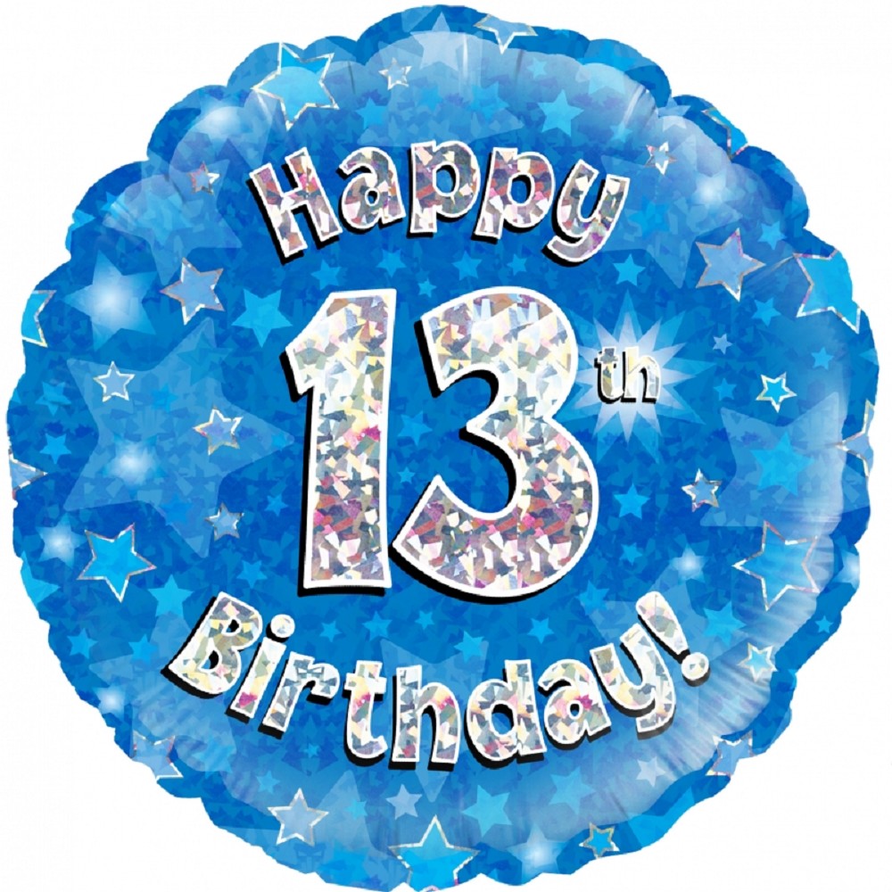 18" Happy Birthday "13" Blue Holographic