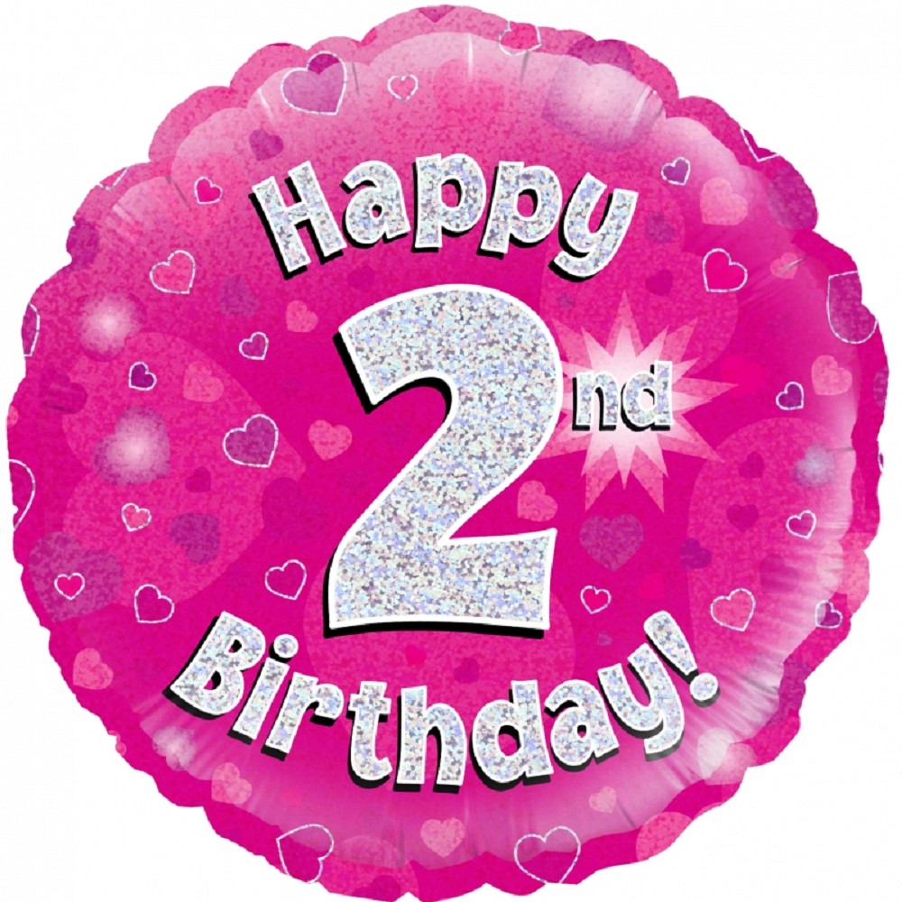 18" Happy Birthday "2" Pink Holographic