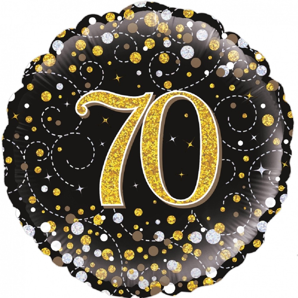18" Birthday "70" Black & Gold Holographic