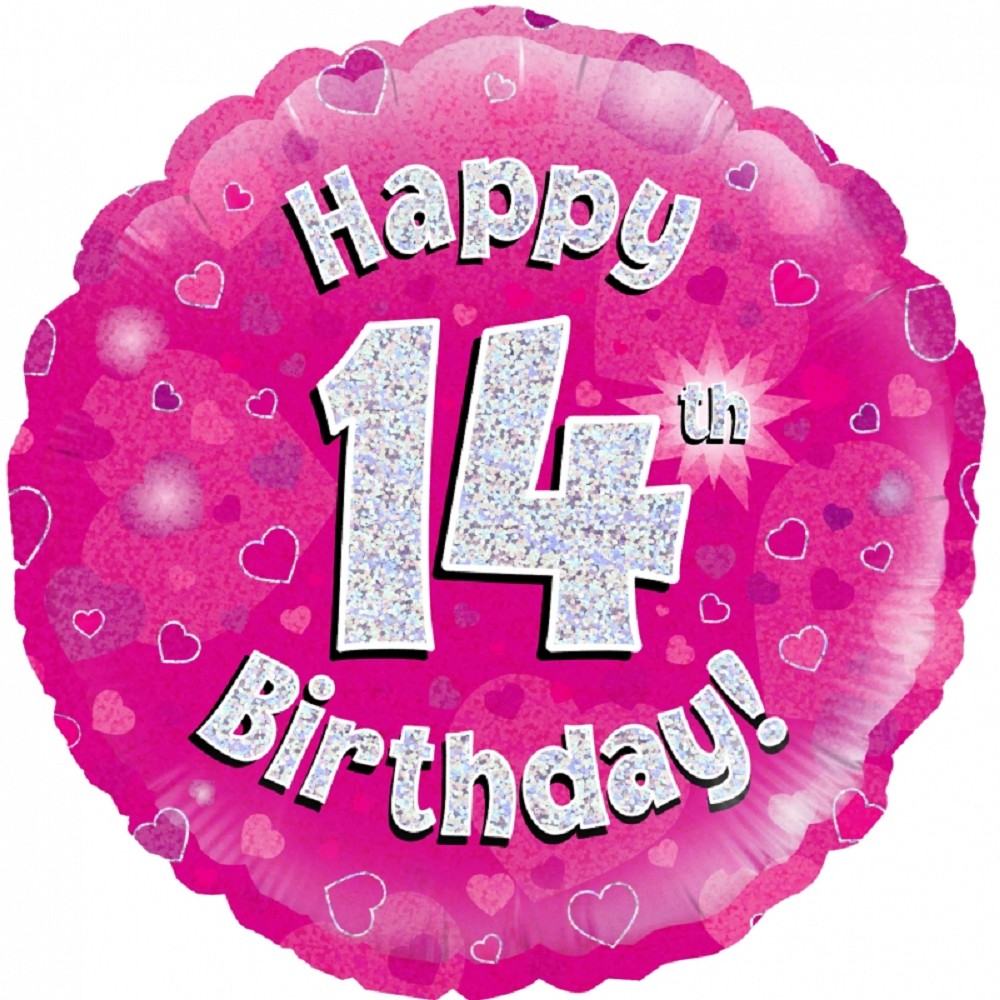 18" Happy Birthday "14" Pink Holographic