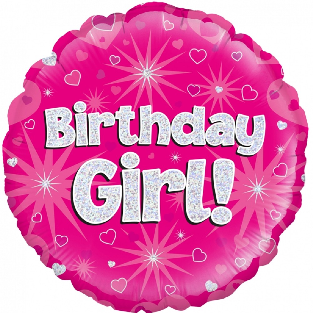 18" Happy Birthday Girl Pink Holographic