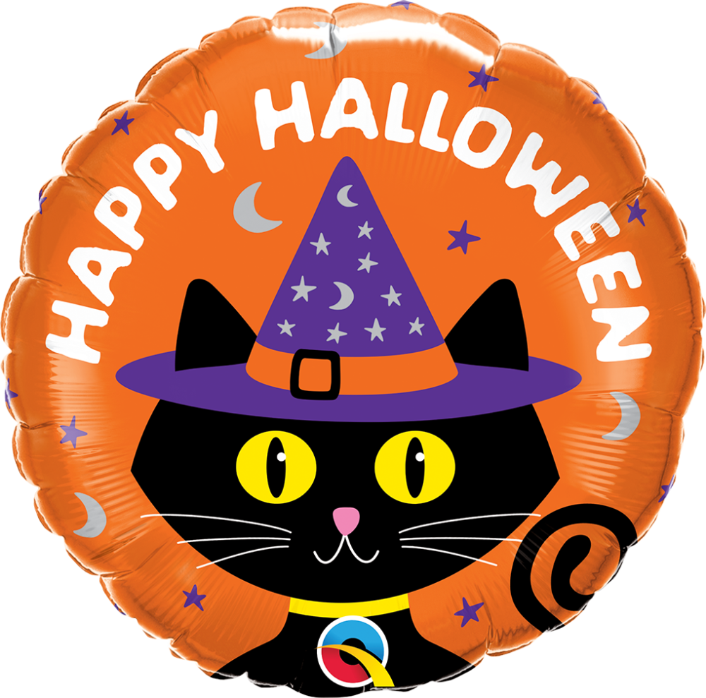 18" Halloween Black Cat & Hat