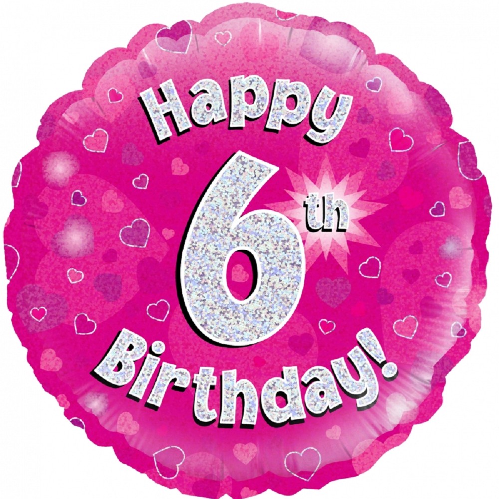 18" Happy Birthday "6" Pink Holographic