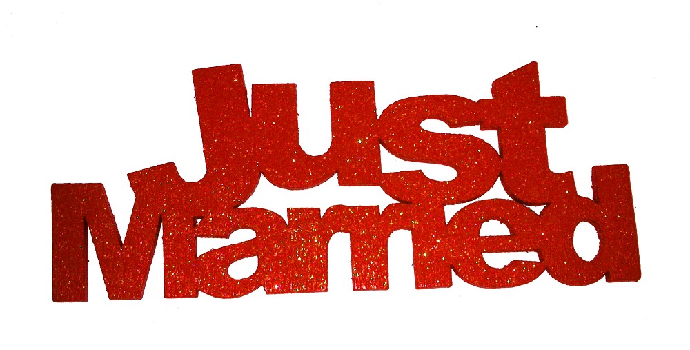 Holz-Schriftzug "Just Married" glimmer-rot 13cm