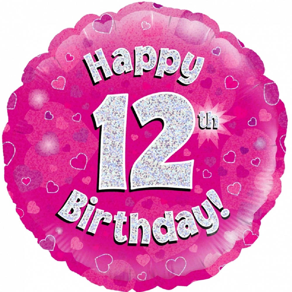 18" Happy Birthday "12" Pink Holographic