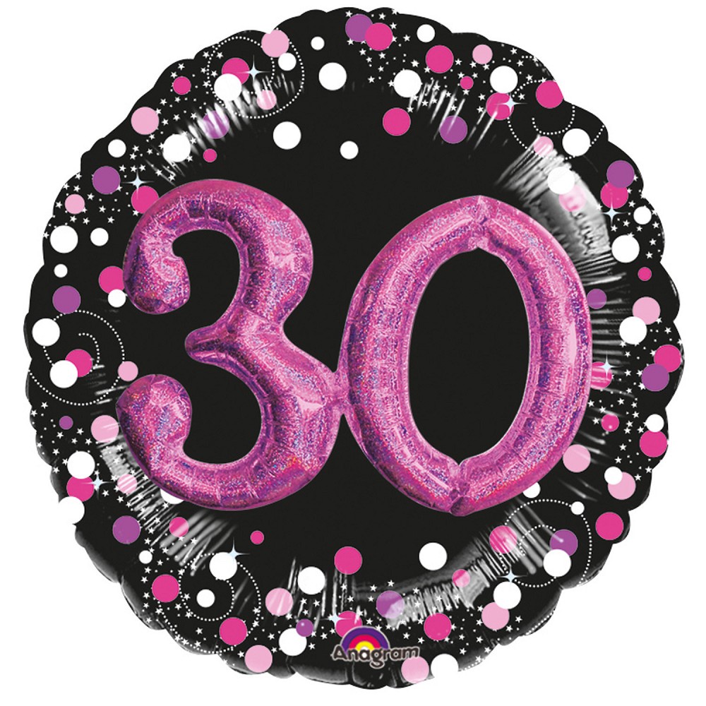 32" Multi Balloon Sparkling Birthday Pink "30" 3D Effect