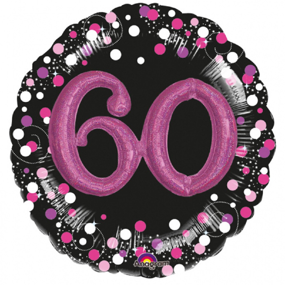32" Multi Balloon Sparkling Birthday Pink "60" 3D Effect