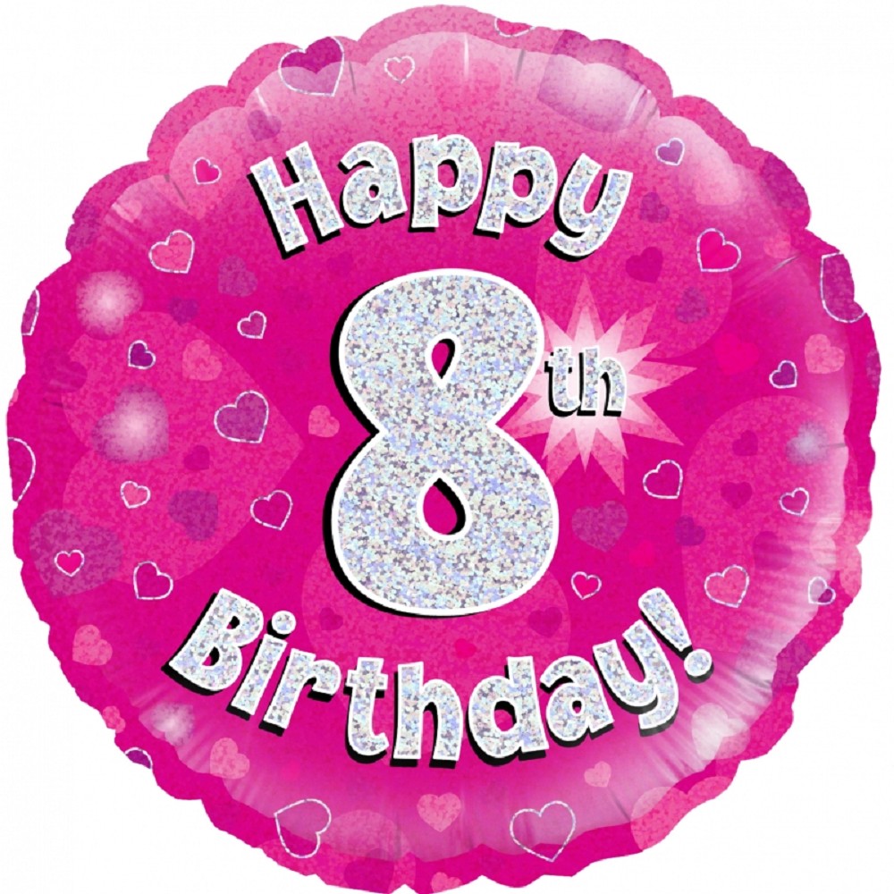 18" Happy Birthday "8" Pink Holographic