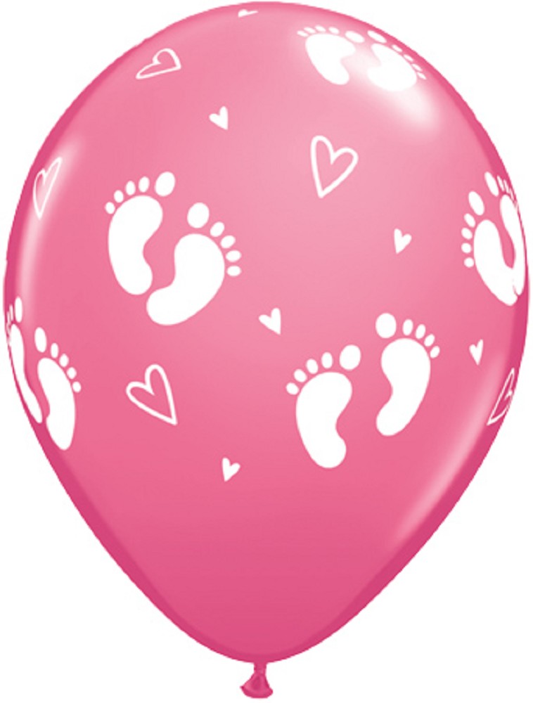 11" Baby Footprints & Hearts rosa (25 Stück)