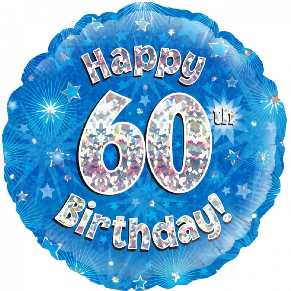 18" Happy Birthday "60" Blue Holographic