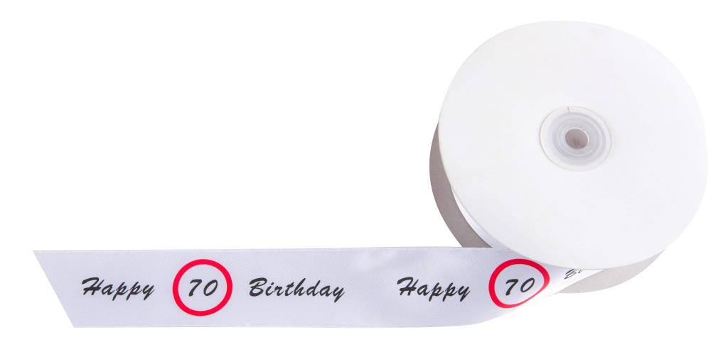 Schleifenband Happy 70 Birthday, weiss