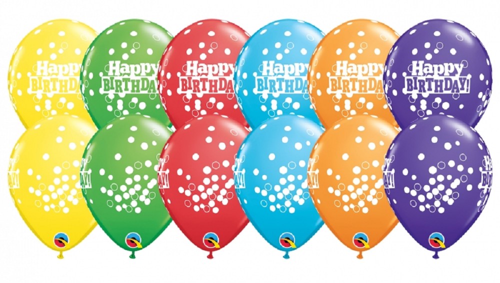 11" Happy Birthday Confetti Dots Rainbow Sortiment (25 Stück