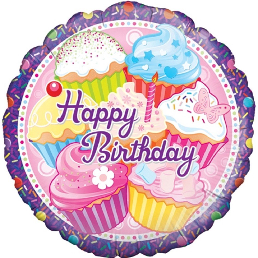 18" Happy Birthday Cupcake holographic