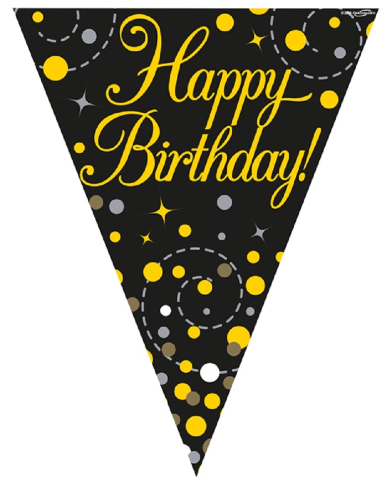 Wimpelkette H.B ."Happy Birthday" Black & Gold Holographic