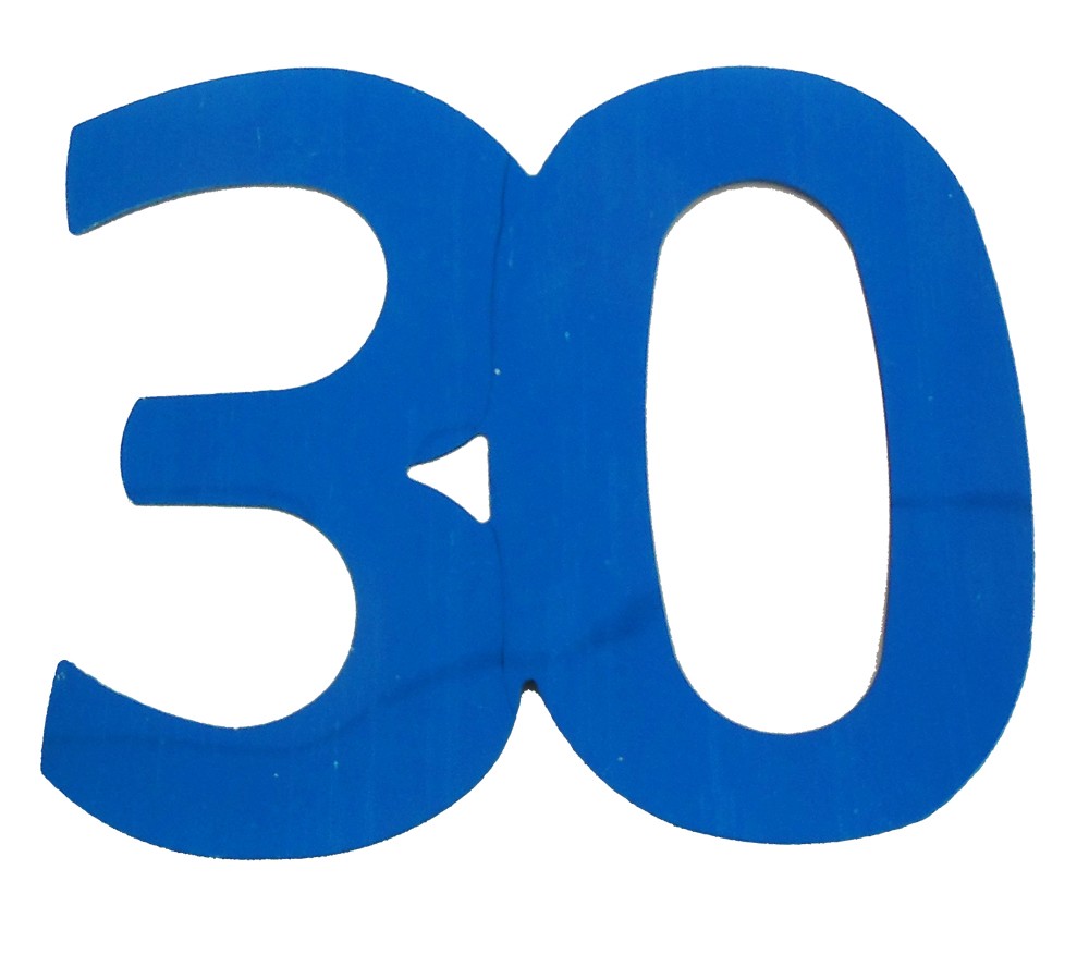 Deko-Folienzahl "30" blau, 13cm