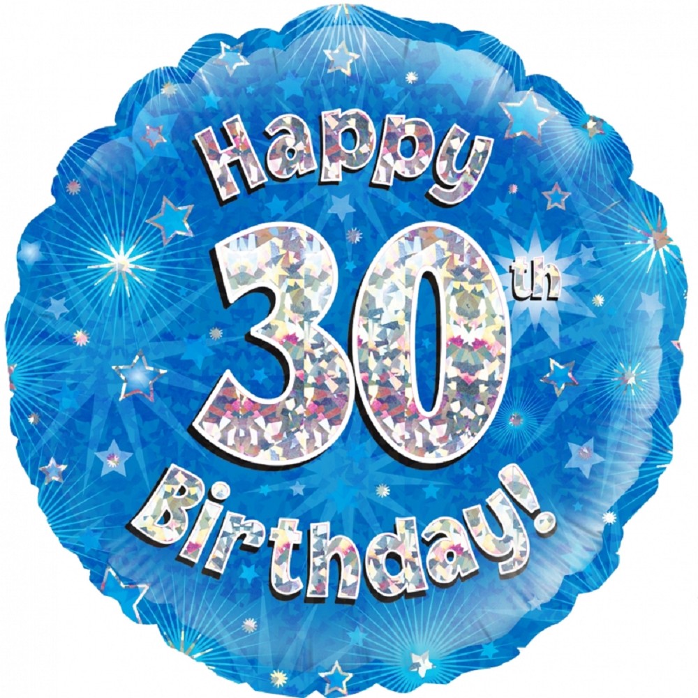 18" Happy Birthday "30" Blue Holographic